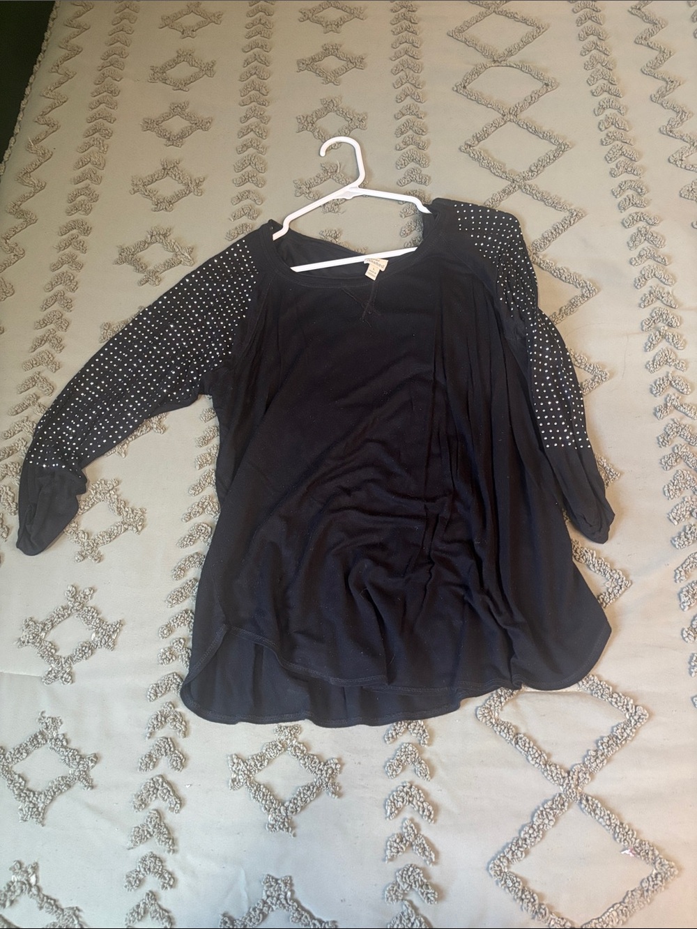 Black Women's Long-Sleeve Studded Sleeve Top